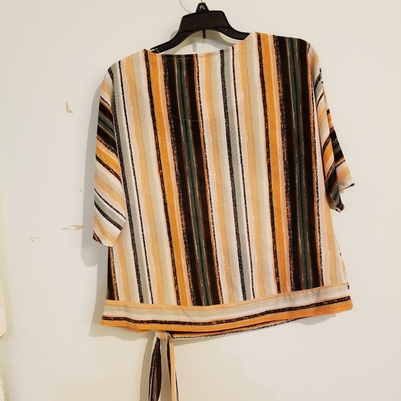 New Directions Petite Top Tangerine Black Green Stripe Blouse Large Petite - Picture 4 of 8